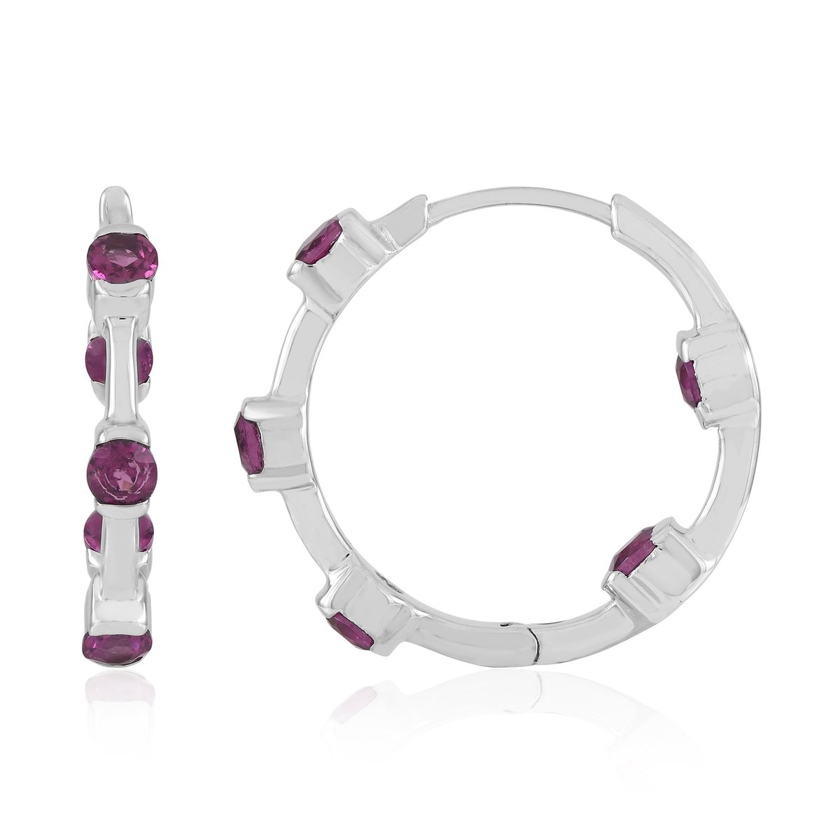 Cavill - Zilveren Oorbellen met Rhodoliet 1,393 ct - 925 Sterling Zilver Gerhodineerd - Rode Ronde Edelstenen - Elegante Moderne Oorstekers - 20 mm