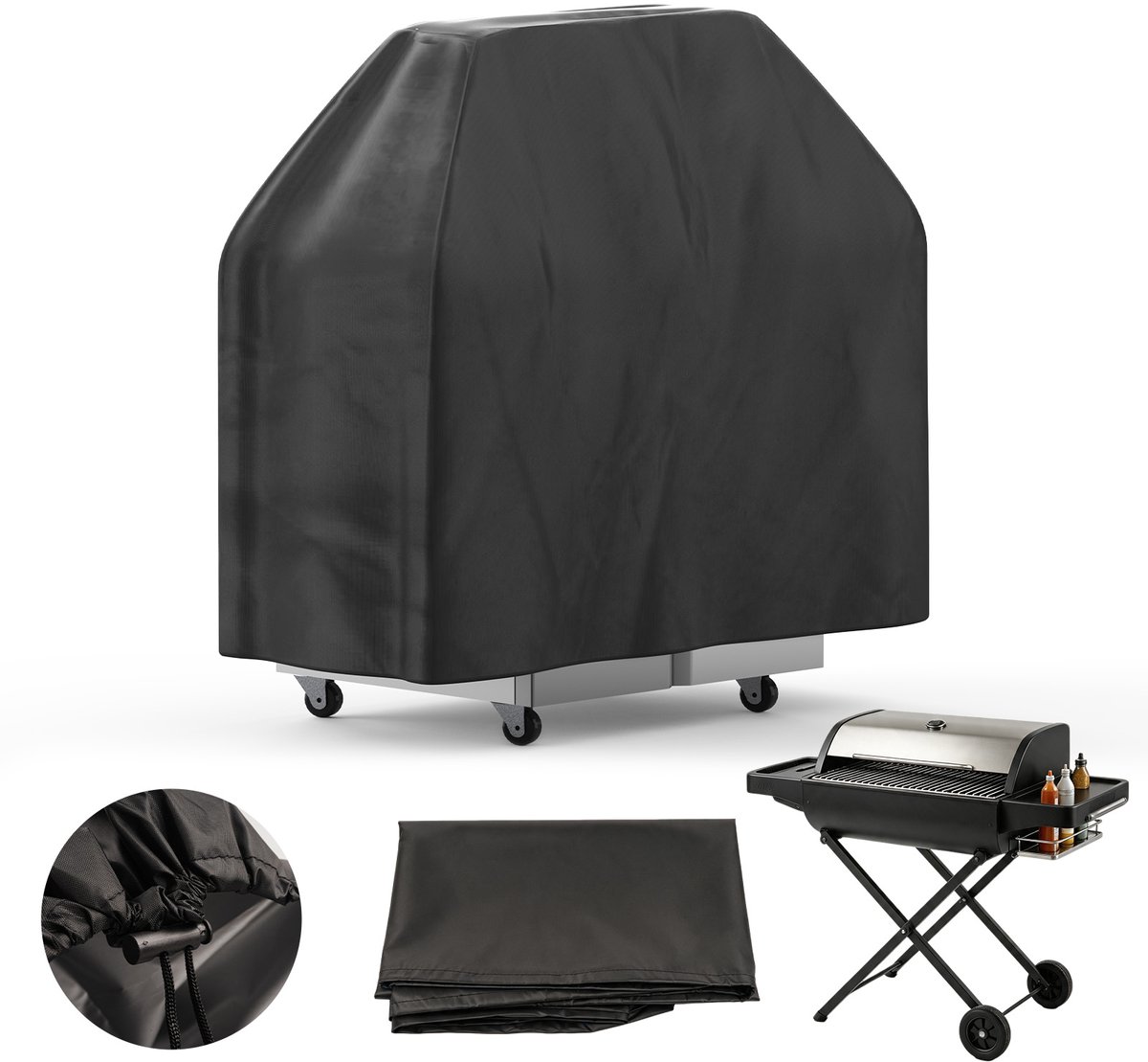 Soontrans - BBQ hoes - Universele Barbecuehoes van Oxford Stofhoes - Grillhoes met Trekkoord met UV‑bescherming - Waterdichte BBQ Beschermhoes - 122x56x107CM