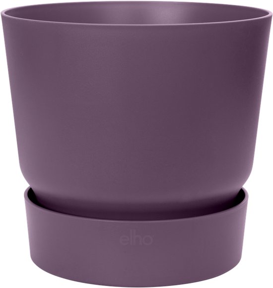 Elho Greenville Rond bloempot in vintage pruim met bijpassende schotel. Gemaakt van gerecycled plastic.