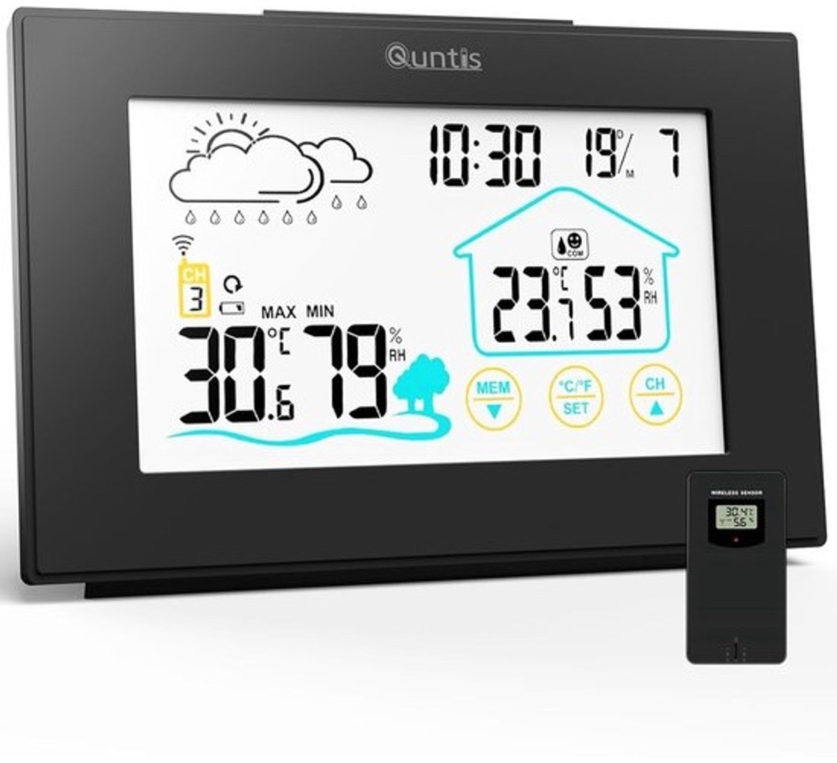 Weerstation met 5 inch LED-sensor, digitale thermometer en hygrometer voor binnen en buiten