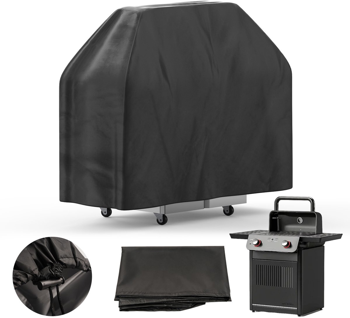 Soontrans - BBQ hoes - Universele Barbecuehoes van Oxford Stofhoes - Grillhoes met Trekkoord met UV‑bescherming - Waterdichte BBQ Beschermhoes - 147x61x117CM
