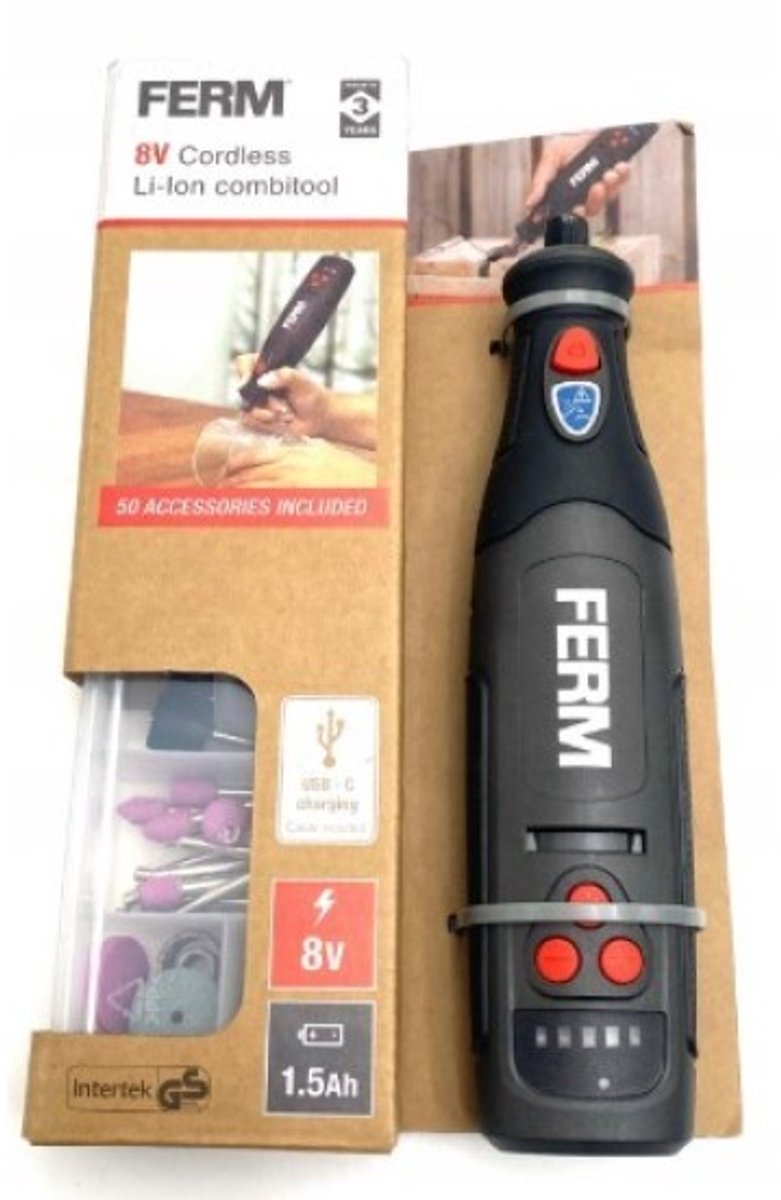 FERM 8V Accu Multitool – 50-delige Accessoireset – Draadloos – Variabel Toerental – USB Oplaadbaar – Inclusief Opbergkoffer