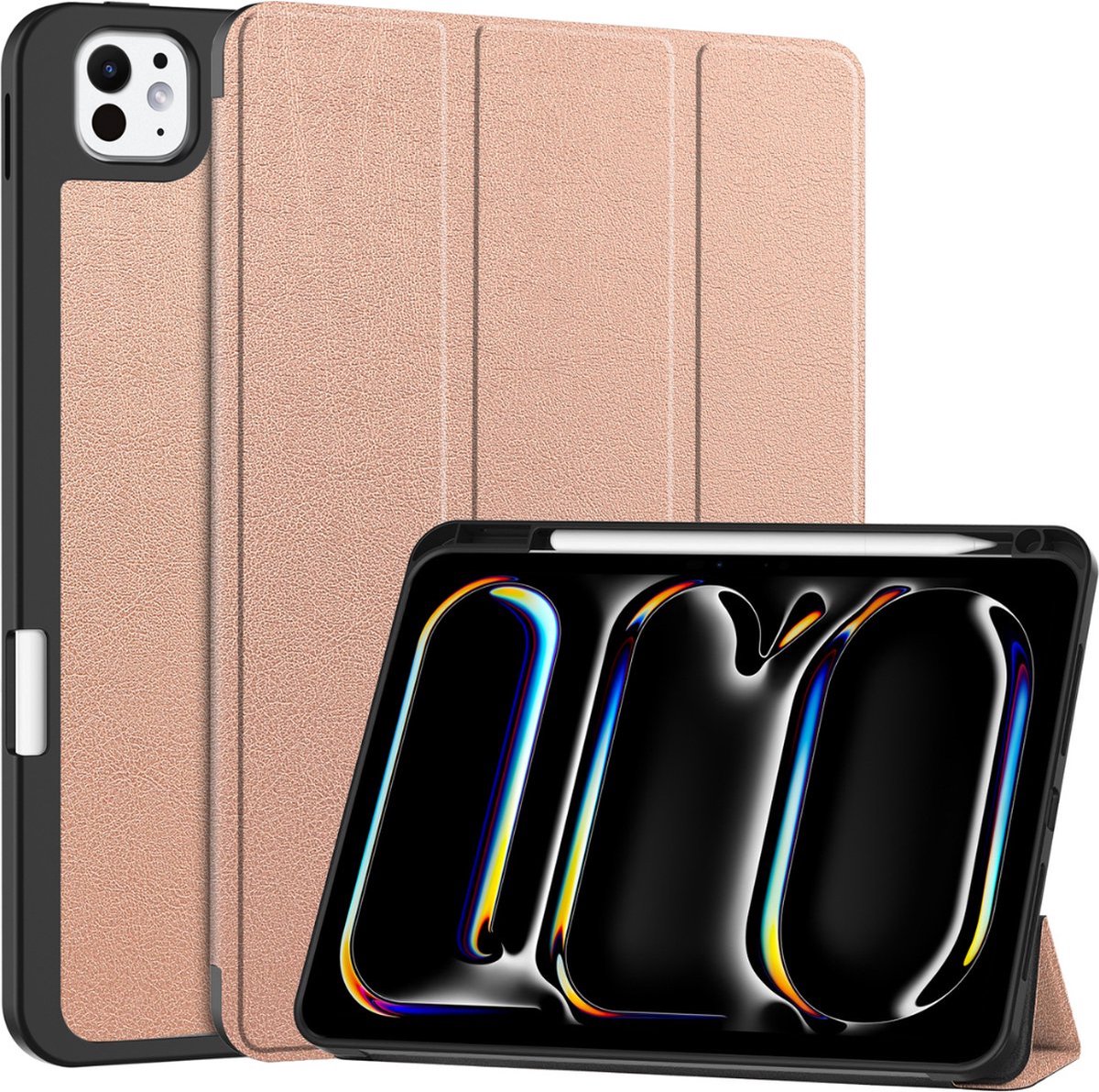 Tablethoes geschikt voor Apple iPad Pro 11 (2025) / Apple iPad Pro 11 (2024) - 11 Inch - Tri-fold TPU case - Met Pencilhouder - Auto Sleep/Wake functie - Rosegoud