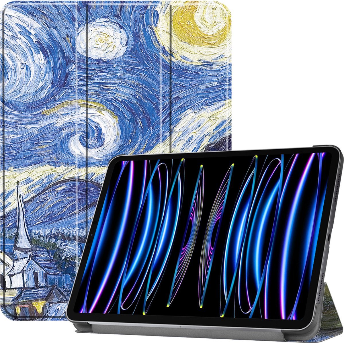 Tablethoes geschikt voor Apple iPad Pro 11 (2025) / Apple iPad Pro 11 (2024) - 11 Inch - Tri-fold book case - Auto Sleep/Wake functie - Sterrenhemel