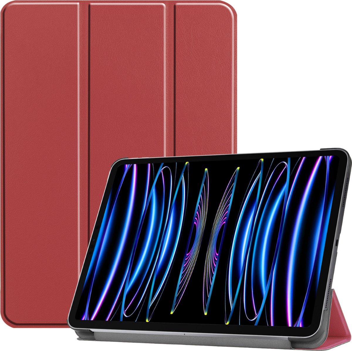 Tablethoes geschikt voor Apple iPad Pro 11 (2025) / Apple iPad Pro 11 (2024) - 11 Inch - Tri-fold book case - Auto Sleep/Wake functie - Donkerrood
