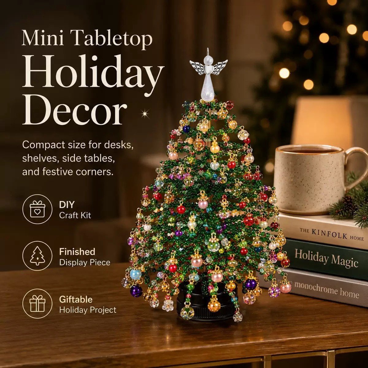 DIY Kerstboomset van kralen - 3D Kristal Kralen Feestknutselset - Kerstdecoratie - Vakantieproject - Warme Gloed Tafeldecoratie - Kerstboomproject - Eenvoudig - Ideaal voor decoratie en als cadeau - Complete Alles-in-één Set - Kerstboom -A001