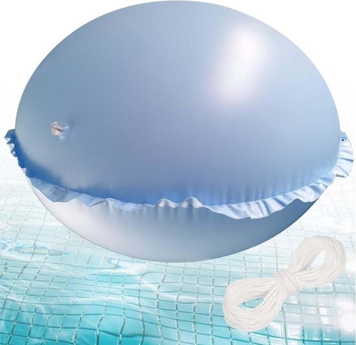 Zwembadluchtkussen XXL 120 x 120 cm rond Hemelsblauw - Herbruikbaar luchtkussen zwembad met 15 m touw - Geschikt voor bovengrondse zwembadafdekking .