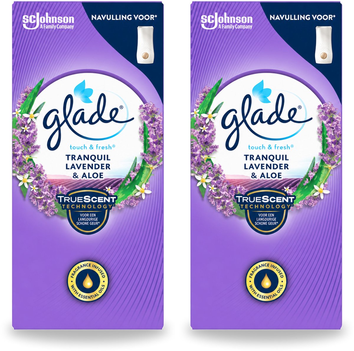 2 x Glade – Touch & Fresh Navulling – Tranquil Lavender & Aloe – 10 ml - Voordeelverpakking - 2 stuks