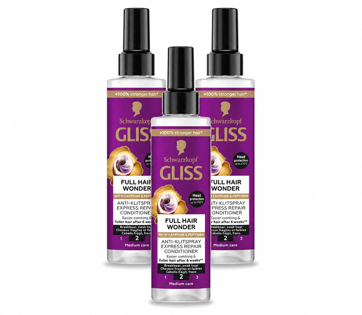 3 x Gliss - Anti-Klit Spray Full Hair Wonder - Voor Voller en Sterker Haar - 200 ml - Voordeelverpakking - 3 stuks