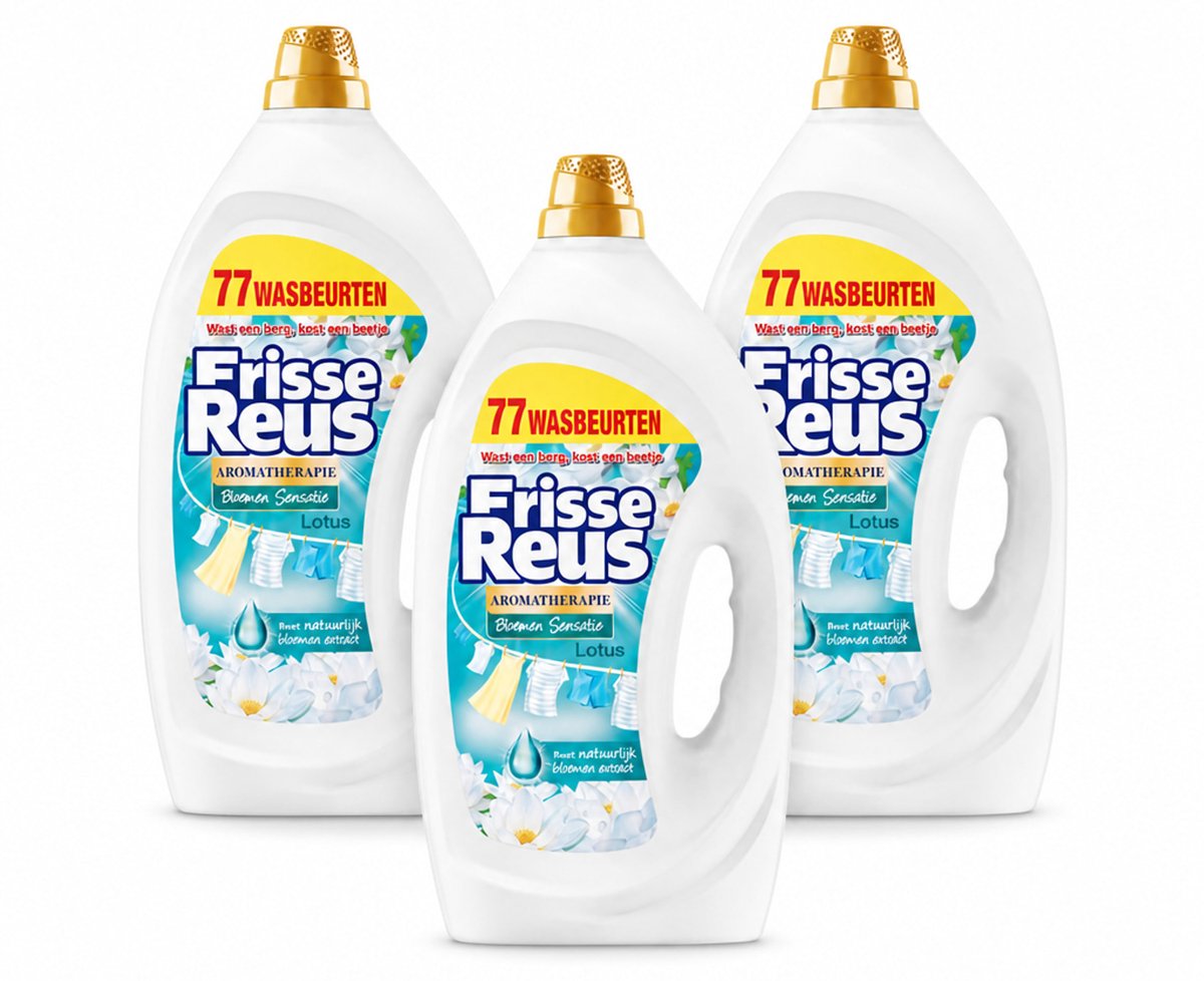 3 x Frisse Reus - Vloeibaar Wasmiddel - Lotus - Witte Was - 77 Wasbeurten - Voordeelverpakking - 3 stuks