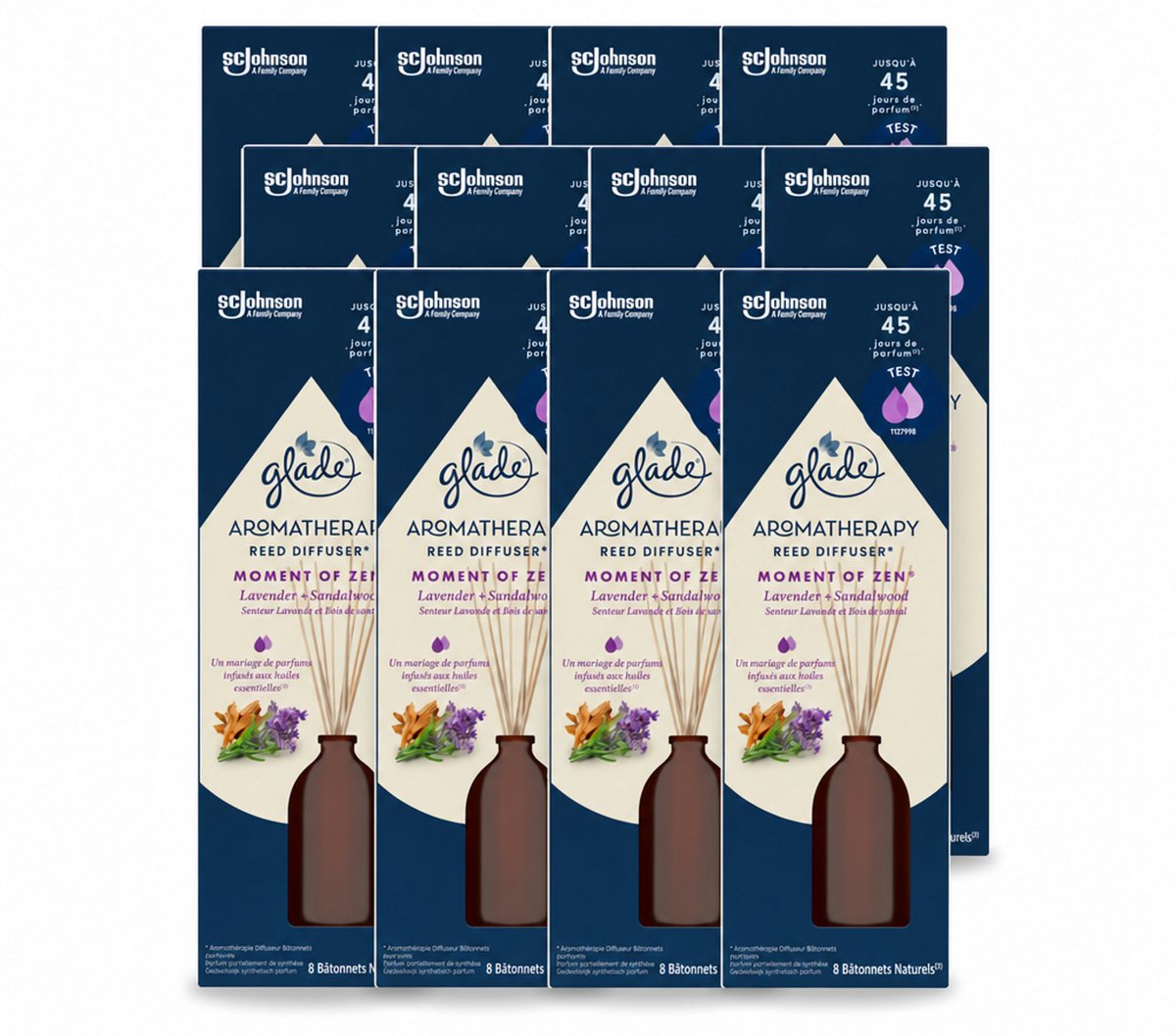 12 x Glade - Geurstokjes Moment van Zen - Aromatherapie Geurverspreiding - 80 ml - Voordeelverpakking - 12 stuks