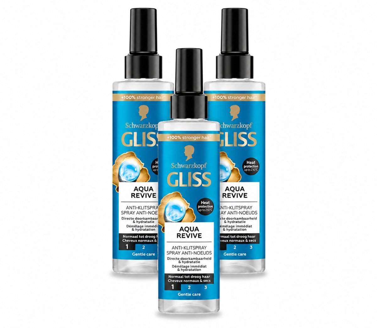 3 x Gliss - Anti-Klit Spray Aqua Revive - Voor Hydraterend en Makkelijk Doorkambaar Haar - 200 ml - Voordeelverpakking - 3 stuks