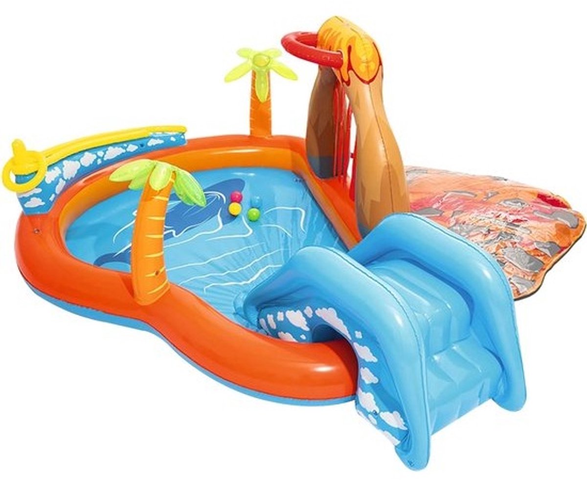 Kinderzwembad met Glijbaan - Waterspeelcentrum "Lava Lagoon" 265 x 265 x 104 cm - Vierkant Meerkleurig - Geschikt vanaf 2 jaar - Gratis verzending