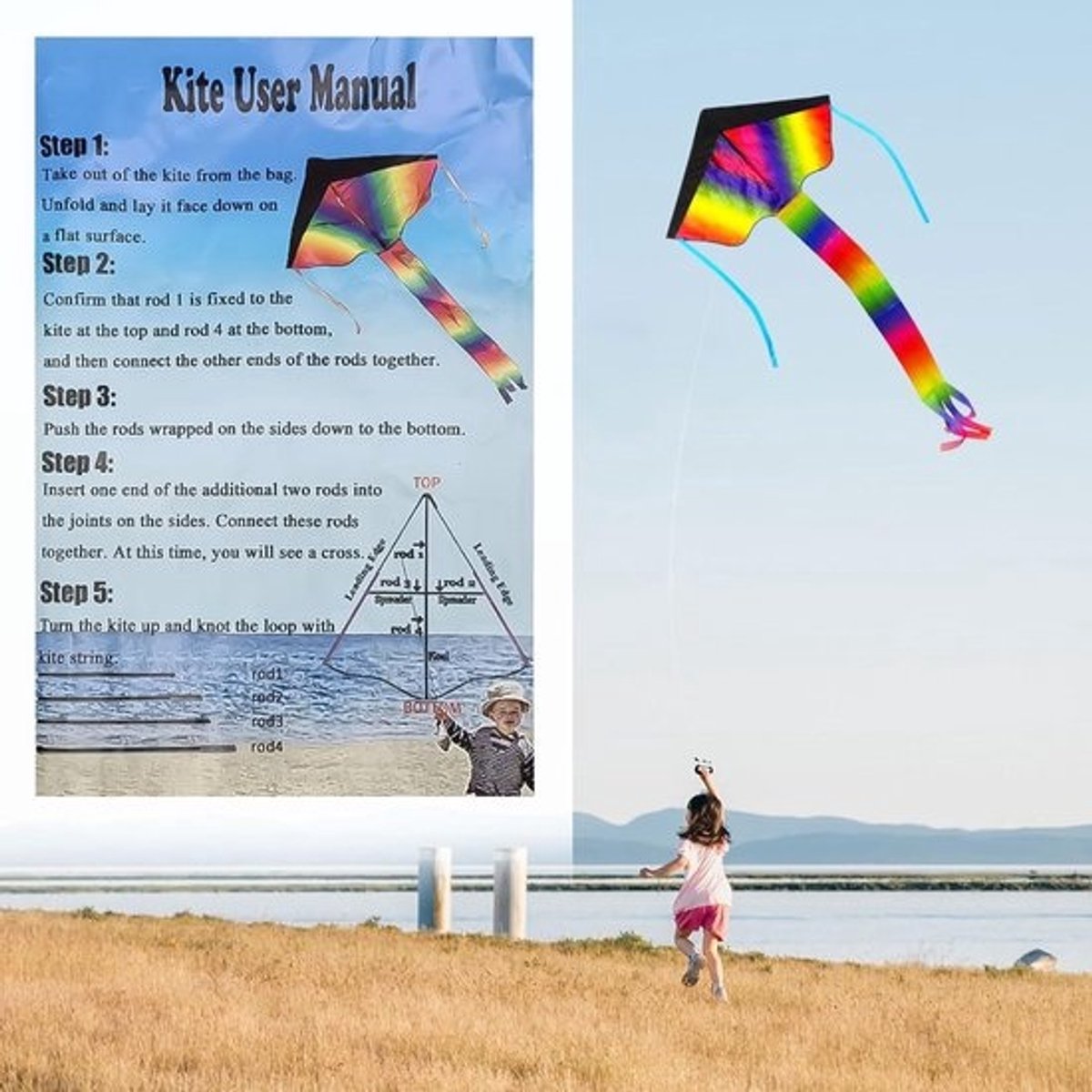 Vlieger Grote delta-vlieger - Kleurrijke beginnersvlieger voor kinderen en volwassenen - Evenementen en uitstapjes op het strand - Outdoor-activiteiten