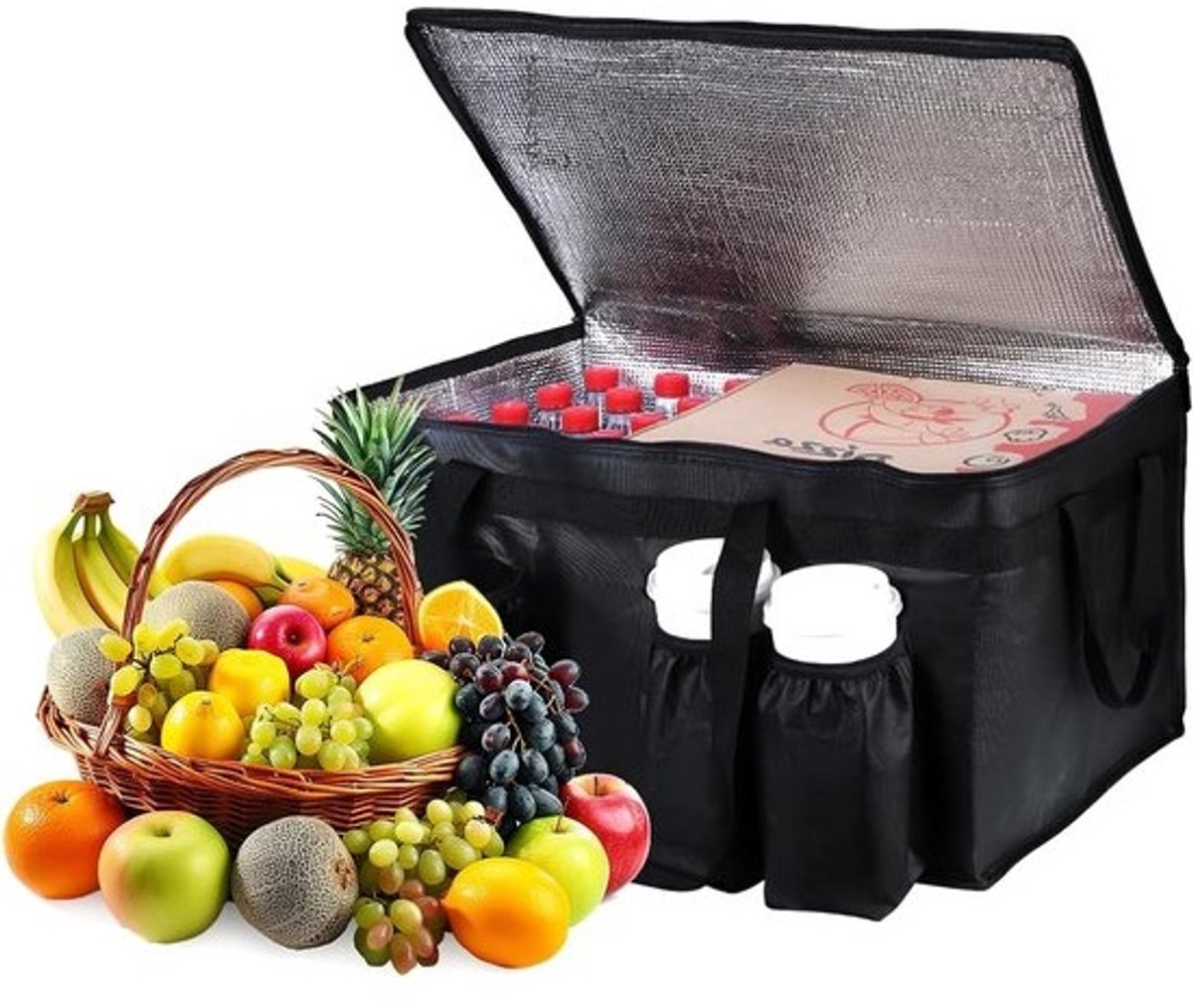 Grote Koeltas voor Picknicks met 4 Bekerhouders, Vouwbaar, Herbruikbaar en Lekvrij voor Voedsel en Dranken, Ideaal voor Buitenactiviteiten en BBQ's