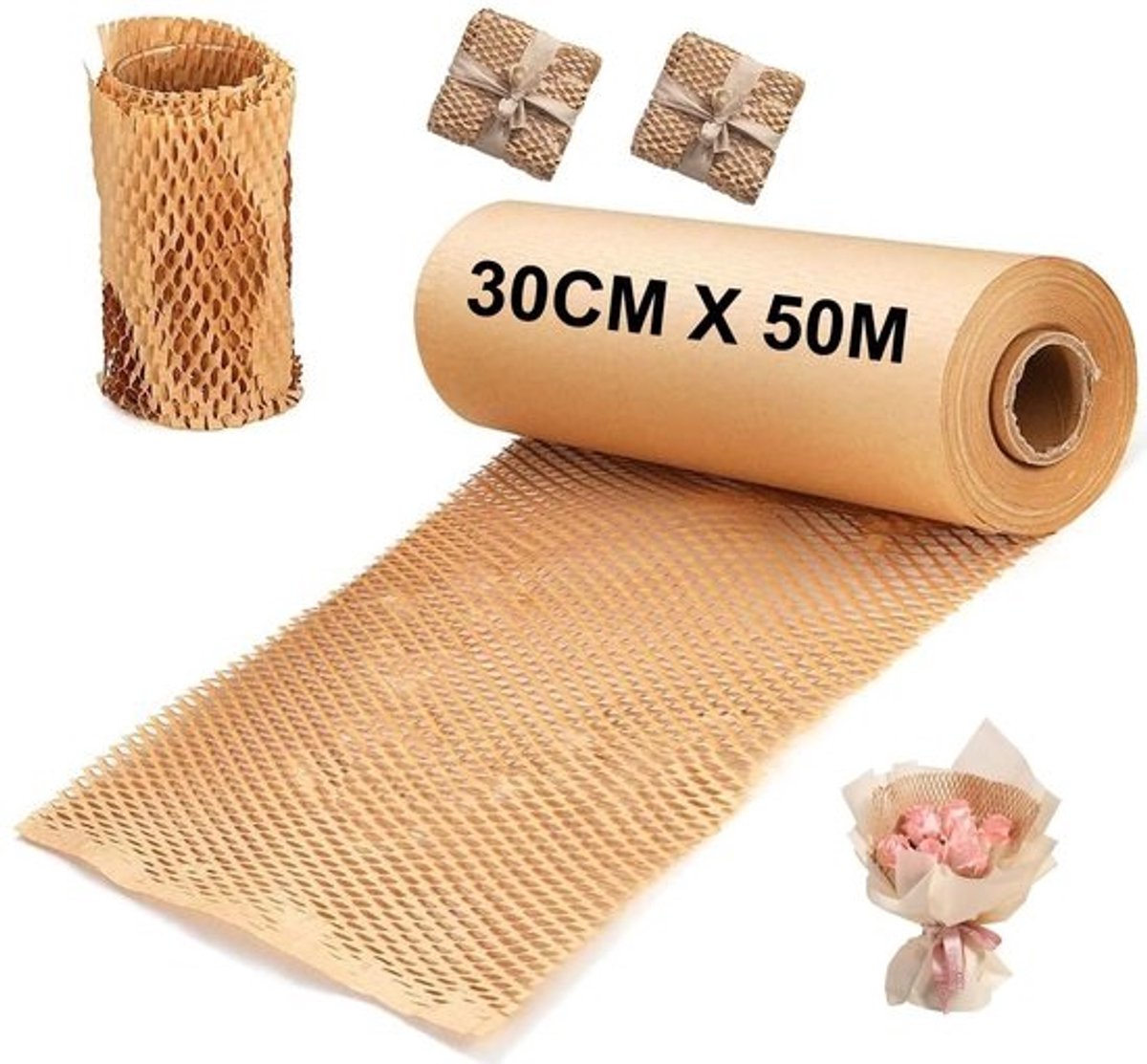 Dailygoods - 1 rol 30 cm x 50 m pakket geperforeerd honingraatpapier voor verpakkingen met honingraatstructuur voor pakketten verhuizingen breuken