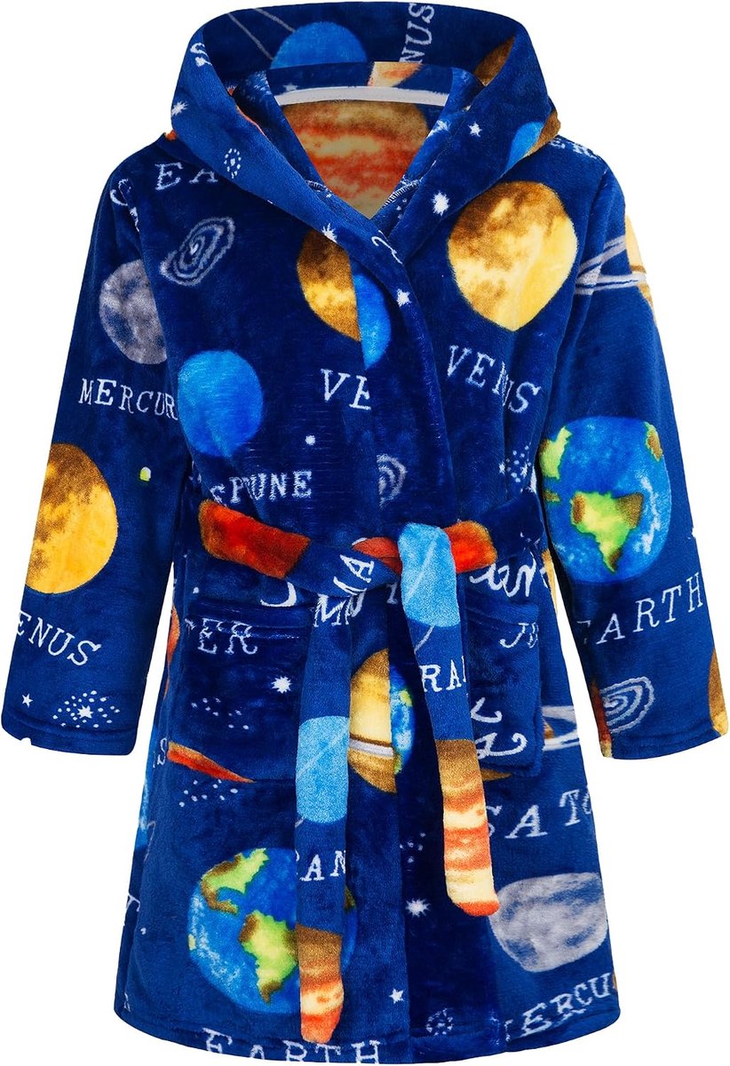Badjas voor kinderen meisjes jongens fleece kinderbadjas met capuchon, flanel fluffy kamerjas super zacht gezellig cartoon lange kamerjas warme pyjama maat 92-128