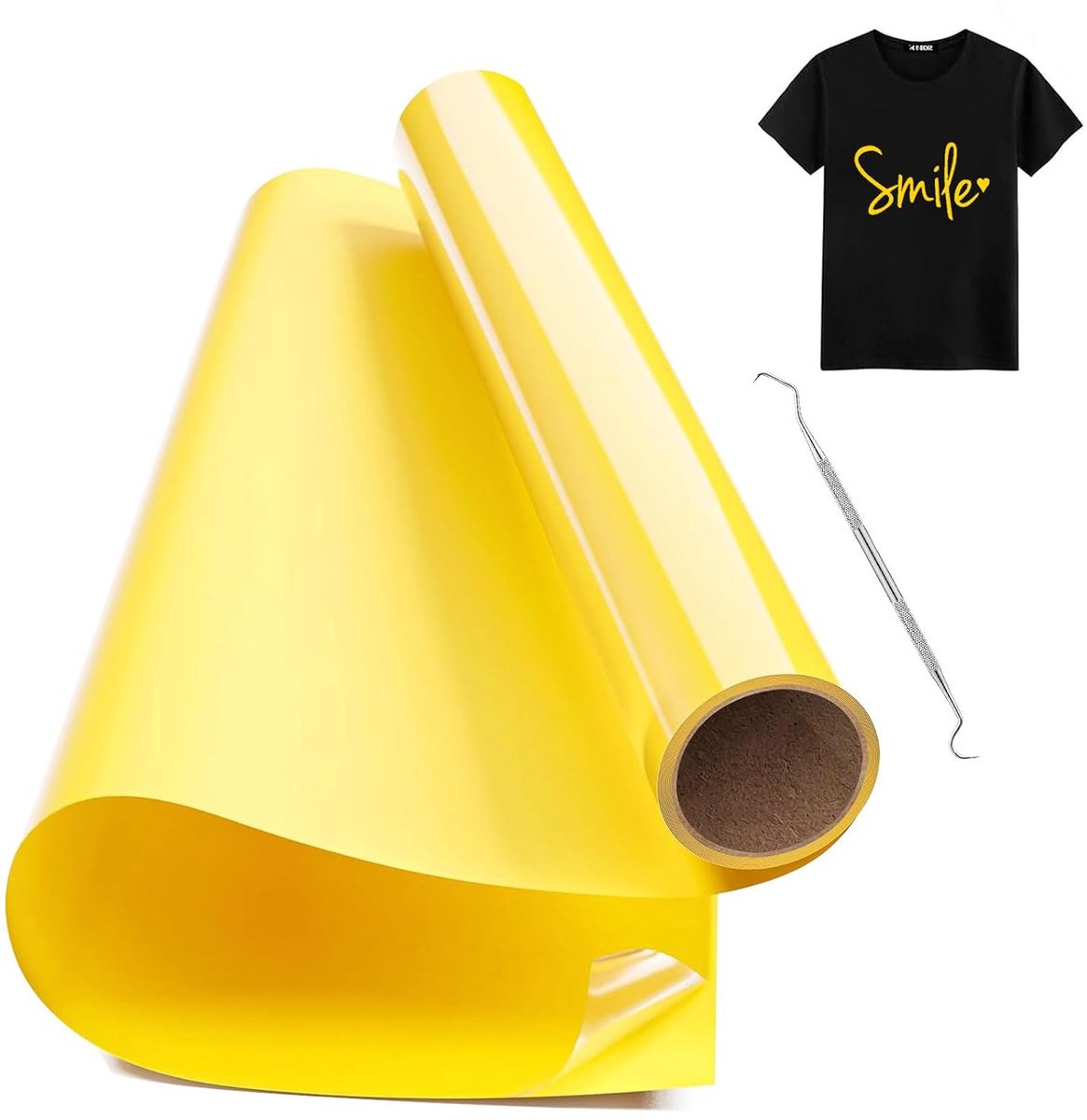 On Vinyl Geel, 30.5cm x 150cm Opstrijkbare Vinylrol Voor Stoffen met Wiedgereedschap, Heat Transfer Vinyl, Flex Folie Geel Voor T-Shirt DIY