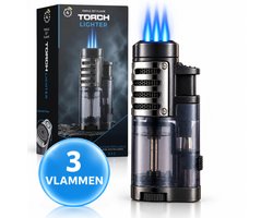 Twenty4seven® Stormaansteker Navulbaar - Jet Aansteker Gasbrander met 3 Vlammen - Winddicht en Verstelbare Vlamhoogte - Vuurwerk en BBQ - Kerst Cadeau