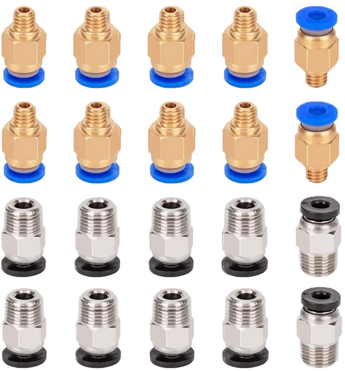 20 stuks 3D-printer-bandenconnectorset (10 stuks PC4-M6 banden snelkoppeling en 10 stuks PC4-M10 banden rechte koppeling)