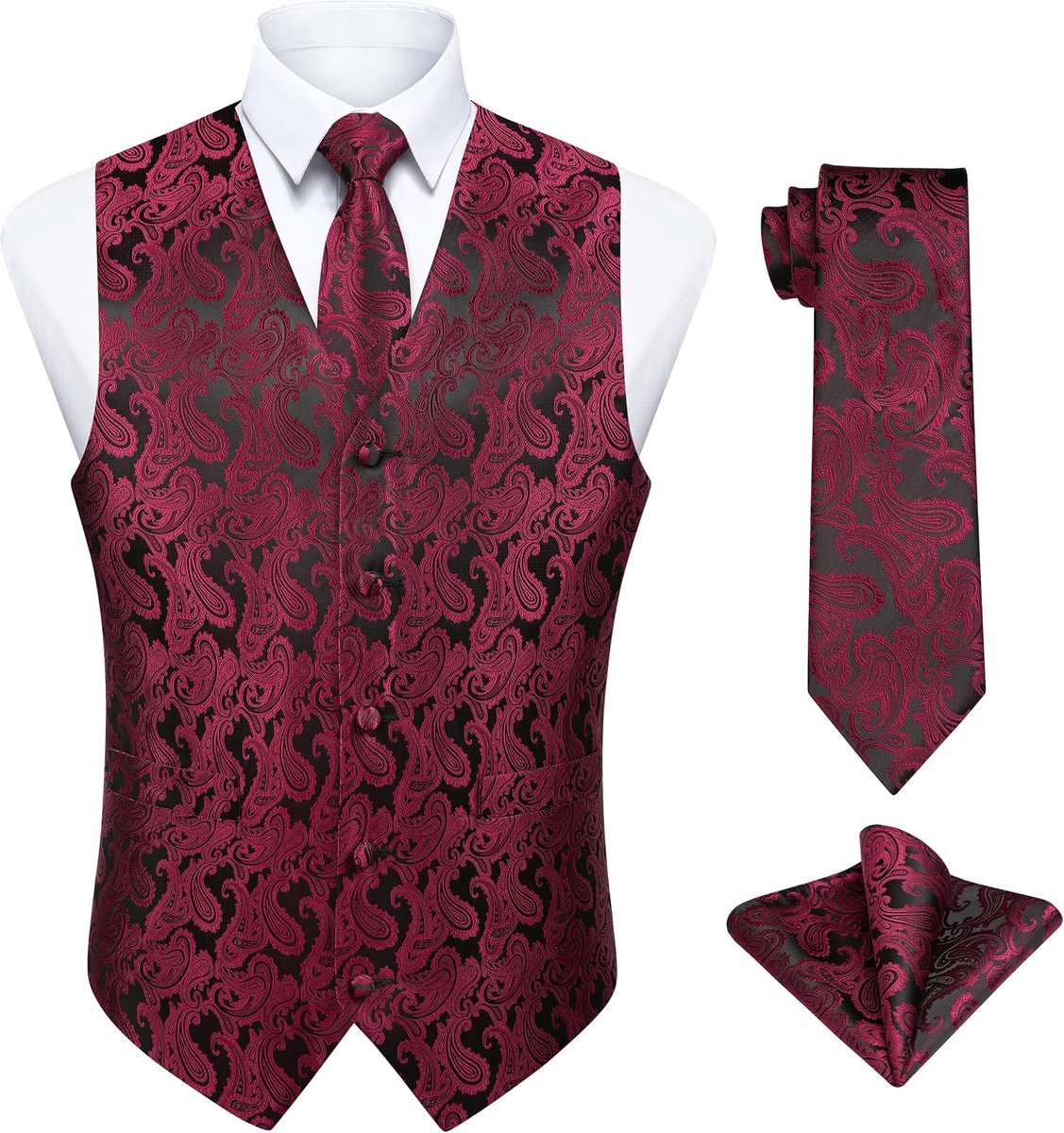 Vesten voor mannen bruiloft paisley vest bloemen jacquard stropdas zak vierkant feest formele vest pak set S-6XL