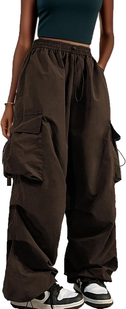 Cargobroek voor dames, baggy, elastische taille met trekkoord, instelbaar, oversized, vintage, wijde pijpen, sweatbroek, trendy broek, zak