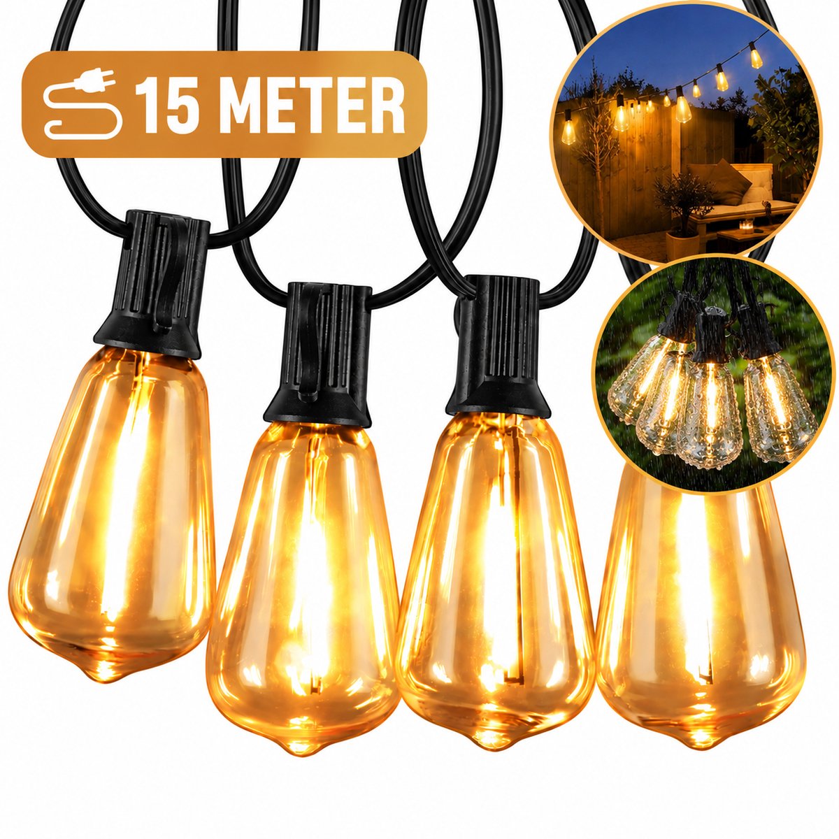 Veya 15M Lichtsnoer - Lichtsnoer buiten - Lichtslinger - Lampjes slinger - 25 LED-lampen - Waterbestendig - Binnen en Buiten