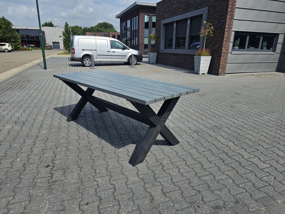 Oxford Tuintafel 220x90 cm – Luxe & Onderhoudsvrij – Gerecycled Kunststof – Grijs Blad – 6 tot 8 Personen - Rekupro