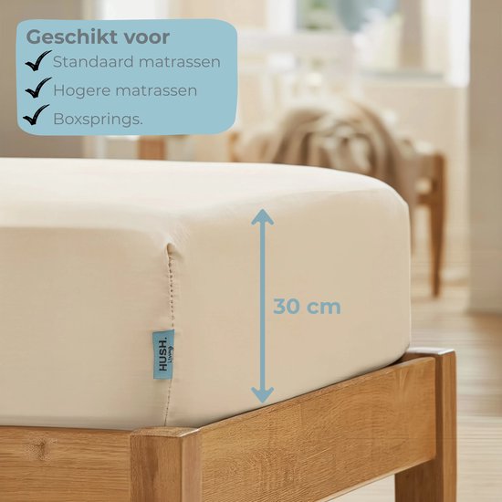 Crème hoeslaken, 30 cm hoog, geschikt voor standaard matrassen, hogere matrassen en boxsprings.