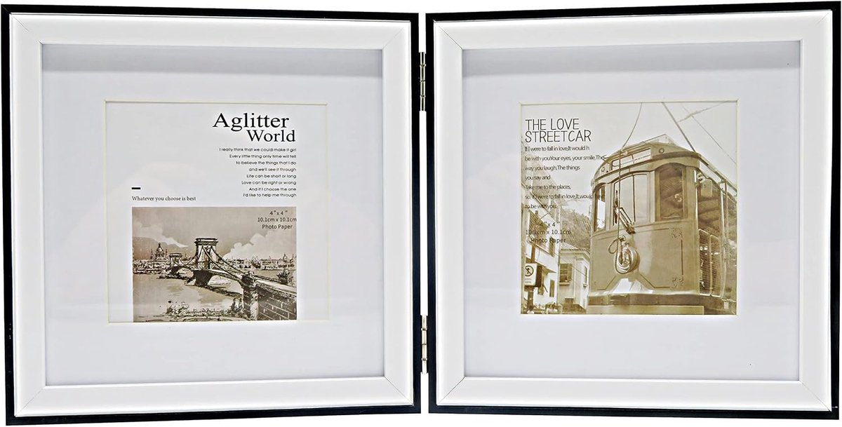 Fotolijst voor 2 foto's van hout, inklapbare fotolijst, dubbele lijst (wit + zwart, 2x10x10/2x15x15 cm)