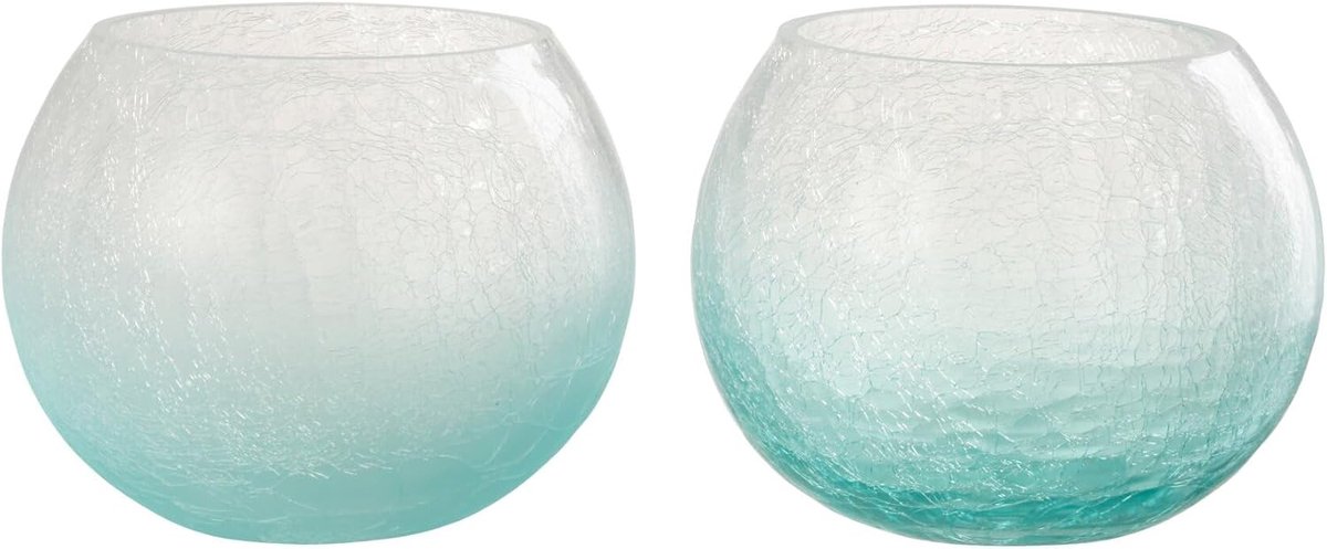 Windlicht Bol Craquele Glas Blauw Medium Assortiment Van Twee