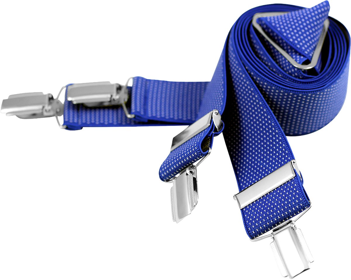 LINDENMANN heren bretels met extra sterke clips X-vorm - blauw gestipt