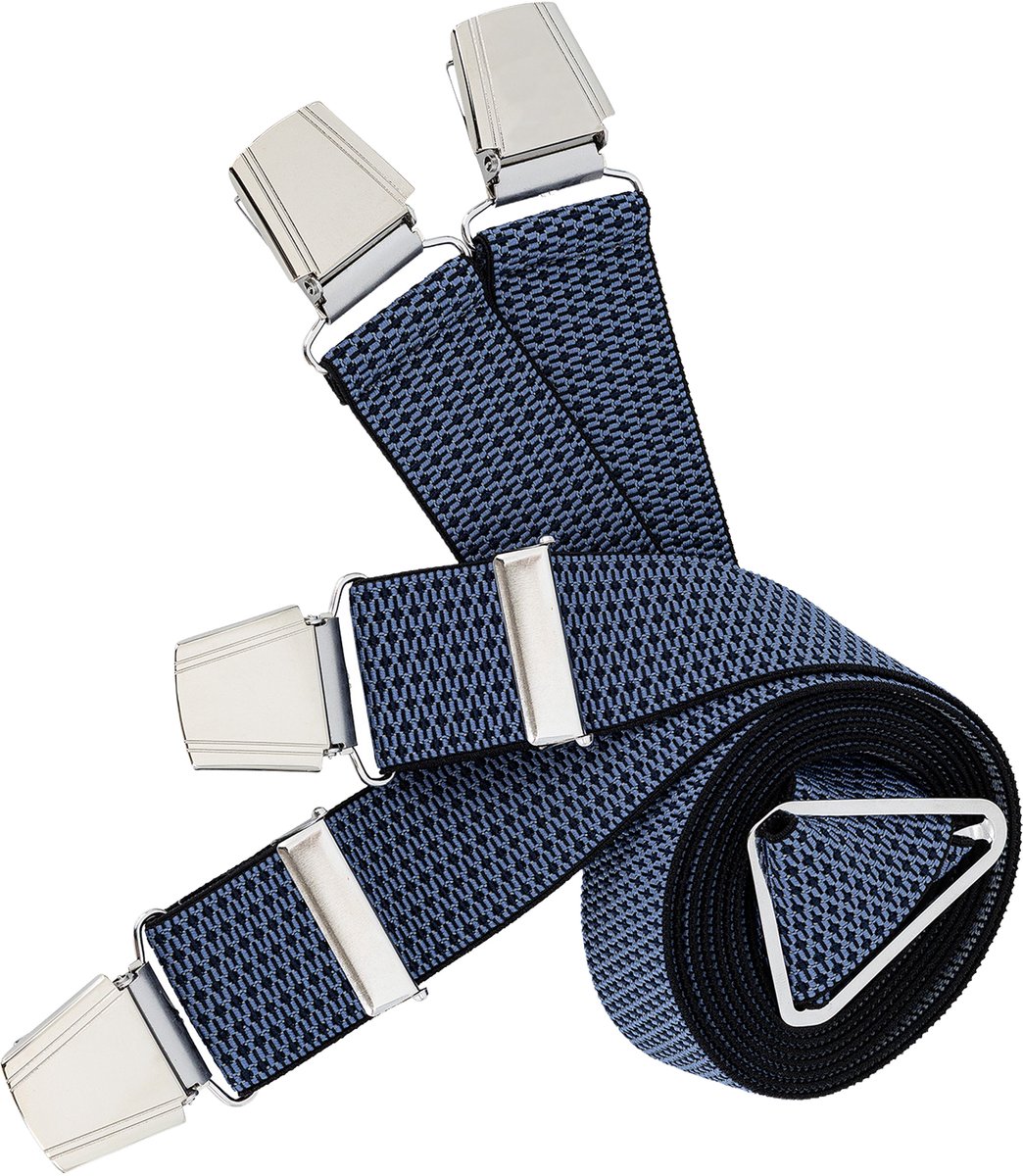 LINDENMANN heren bretels met extra sterke clips X-vorm - blauw dessin
