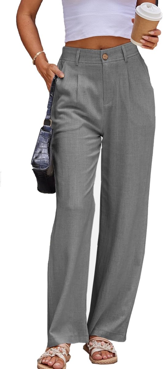 Broeken voor dames, chic, voor werk, casual, voor de zomer, zakelijk, recht, wijde pijpen, katoenen linnen broeken