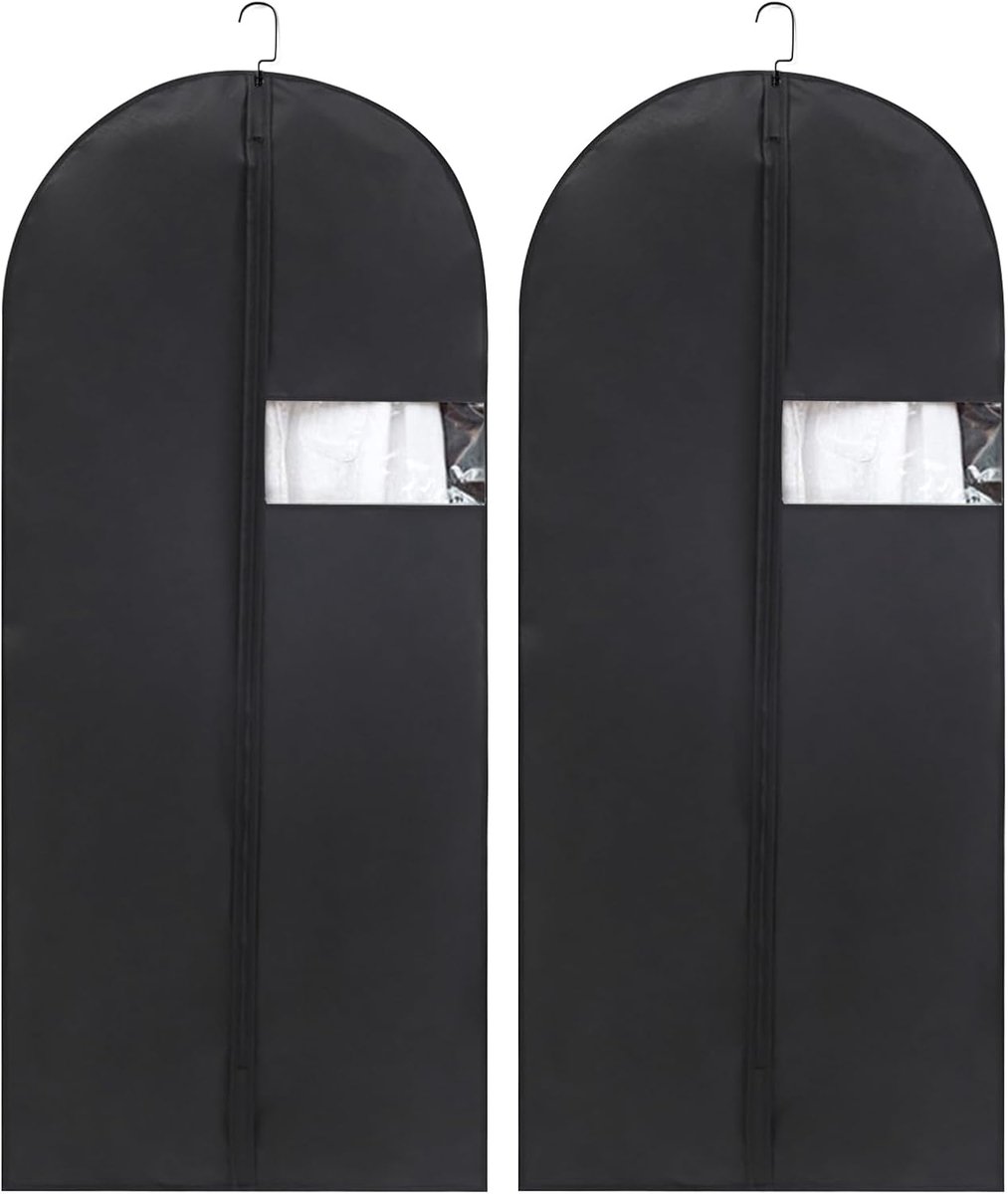 Kledingzak, 2 stuks, zwart, kledingzakken met ritssluiting, bescherming, opvouwbaar, tegen stof, motten, schade, kledingzak, lang, 60 x 120 cm, voor kledingkast