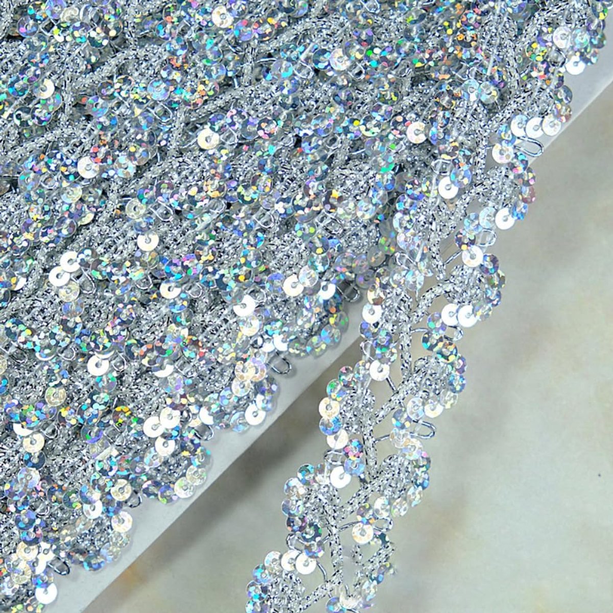 Paillettenkant, paillettenband, glanzende gevlochten paillettenboord, paillettenbanden, decoratief lint voor doe-het-zelf naaien, kostuums, ambachtelijke versieringen, zilver