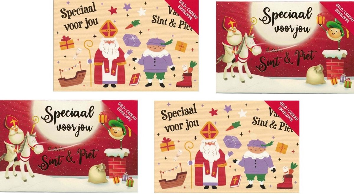 4 Sinterklaas geld-envelop - sinterklaas kado envelop - sinterklaas geschenk envelop - sint en piet kado envelop - sint en piet geld-envelop - sint en piet geschenk envelop - set van 4