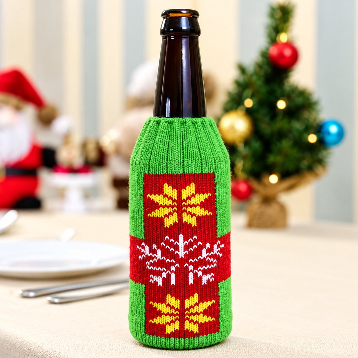 Eizook Set van 2 Kerst bierfles koel houders - Groen - Kerstkado