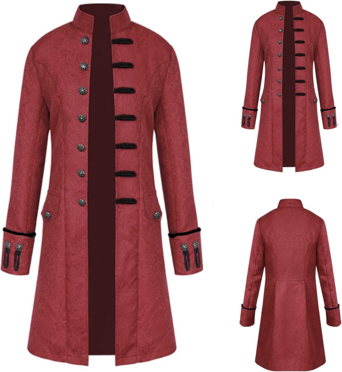 Middeleeuwse vintage jas voor heren, gotische trenchcoat met enkele rij knopen, lange Halloween-jas, middeleeuws Victoriaans geklede uniform voor steampunk-thema en Halloween-feest