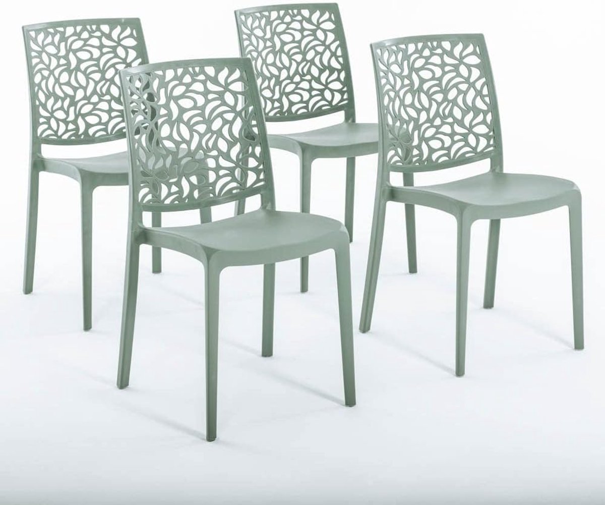 Stoelen van hars met glasvezel (4, saliegroen)