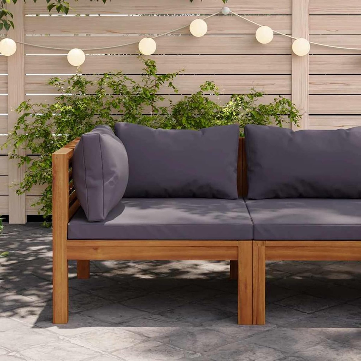 Bank, palette, hoeken, voor de tuin, voor buiten, terras, van massief hout, acacia, met kussen, 69 x 69 x 62,5 cm, tuinbank, bank van hout, bank op pallets, bank