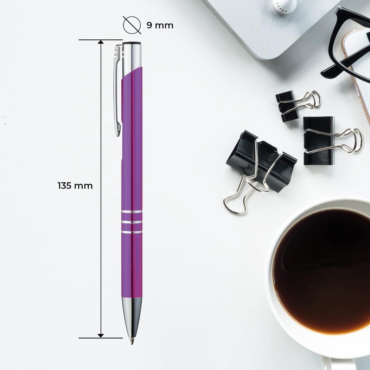 Balpen, 50 stuks, premium balpenset, hoogwaardig, pen voor makkelijk en zacht schrijven, blauwschrijvende balpen, paars als optische blikvanger