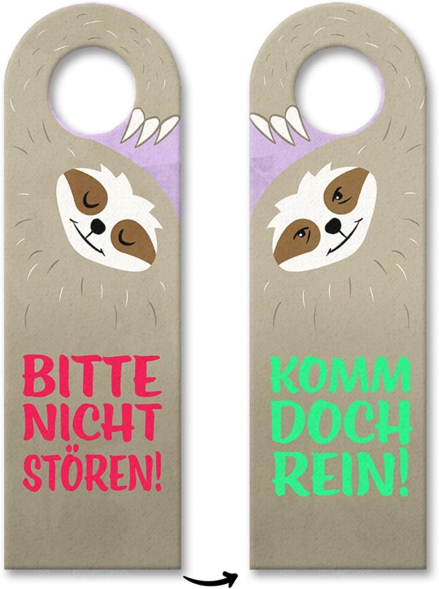 Deurhanger met schattige luiaard - Niet storen of Kom binnen - voor kinderkamers, zodat ouders ze niet storen. Met een schattige luiaard en omkeerbaar design.