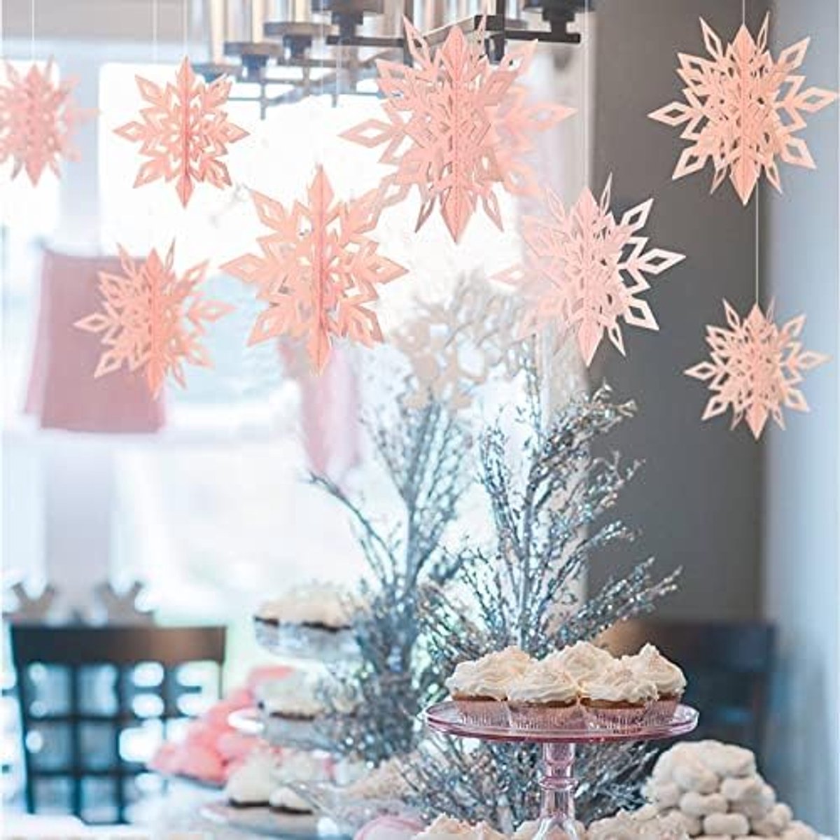 Kunstkerstboom 6 stks 3D Sneeuwvlok Papier Garlands Hanger Ornamenten Kerstversiering for Home Kerst Accessoires Nieuwjaar Neol Levert (Color : Pink)