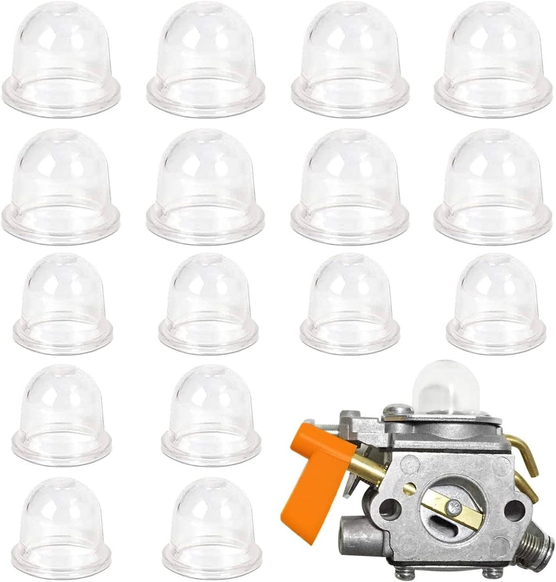16 Stuks Brandstof Primer Lamp Pomp, Wit Transparant Carburateur Olie Cup, Carburateur Primer Pomp, Primer Bulb Cap, Startcapsules Primerpomp, voor Het Plukken Machine, Grasmaaier Trimmer Blower