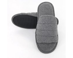 ofoot heren ademende katoenen open teen platte pantoffels, traagschuim antislip zomerhuis dia's sandalen
