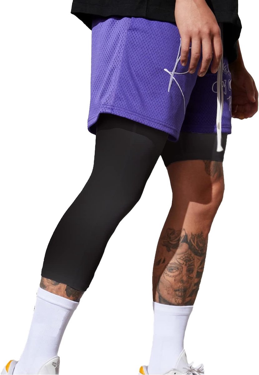 Broek Heren 3/4 Running Pants Long Tight Heren Single Leg 3/4 Sport Leggings voor Sport Training Ademend Strak Functioneel