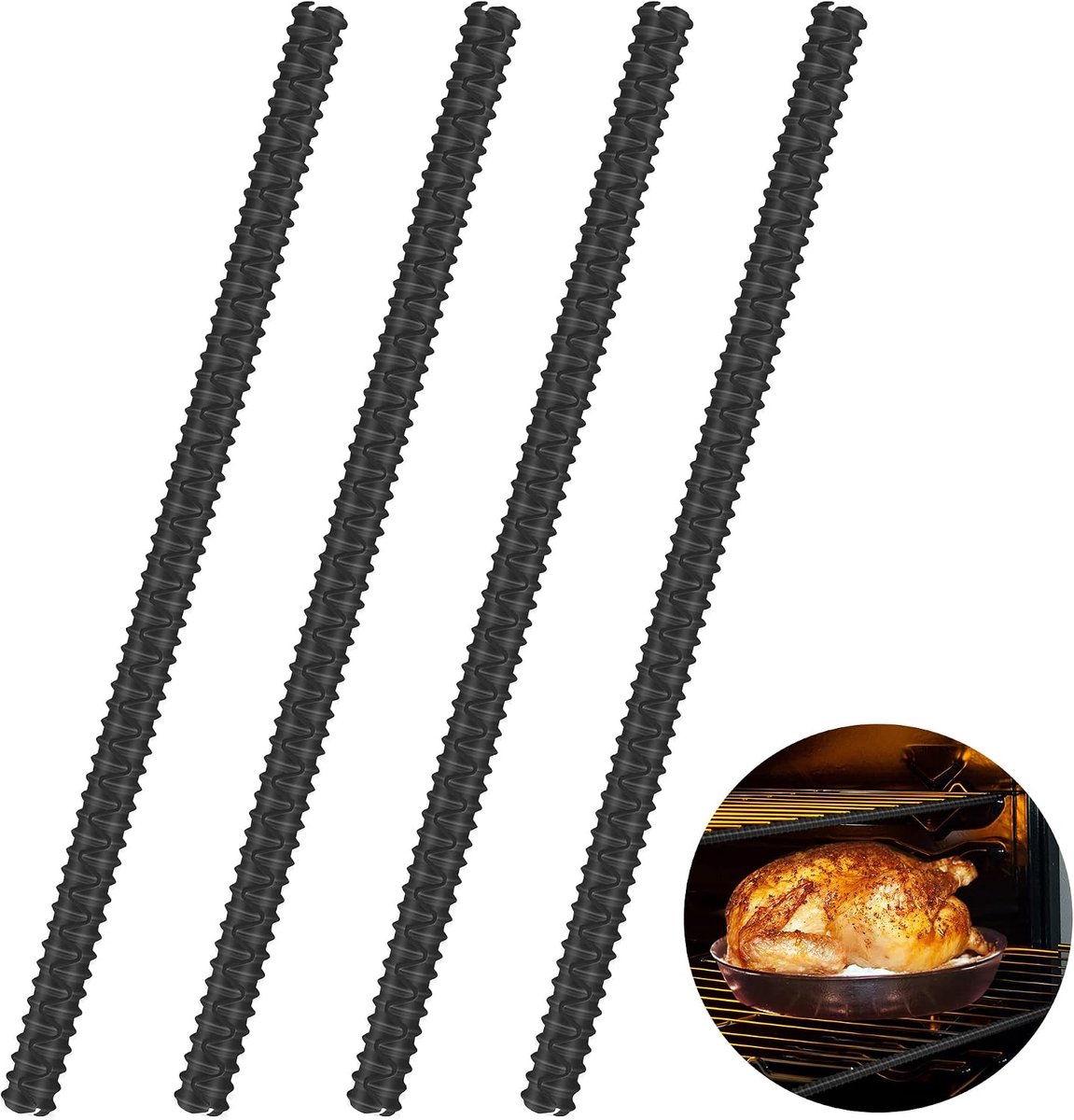 Ovenroestbescherming, hittebestendige siliconen ovenbeschermer, 35,6 cm lang, ovenroest-randbescherming, bescherming tegen brandwonden en littekens, 4 stuks (zwart)