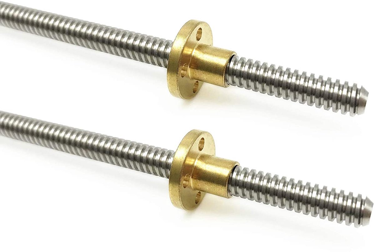 2-delige set 400mm Tr8x2 schroefdraadspindel met T8 messingmoer (Acme schroefdraad, 2mm stap, 1 begin, 2mm stap) voor LCD DLP SLA 3D-printer Z-as en CNC-machine (400mm, TR8X2)