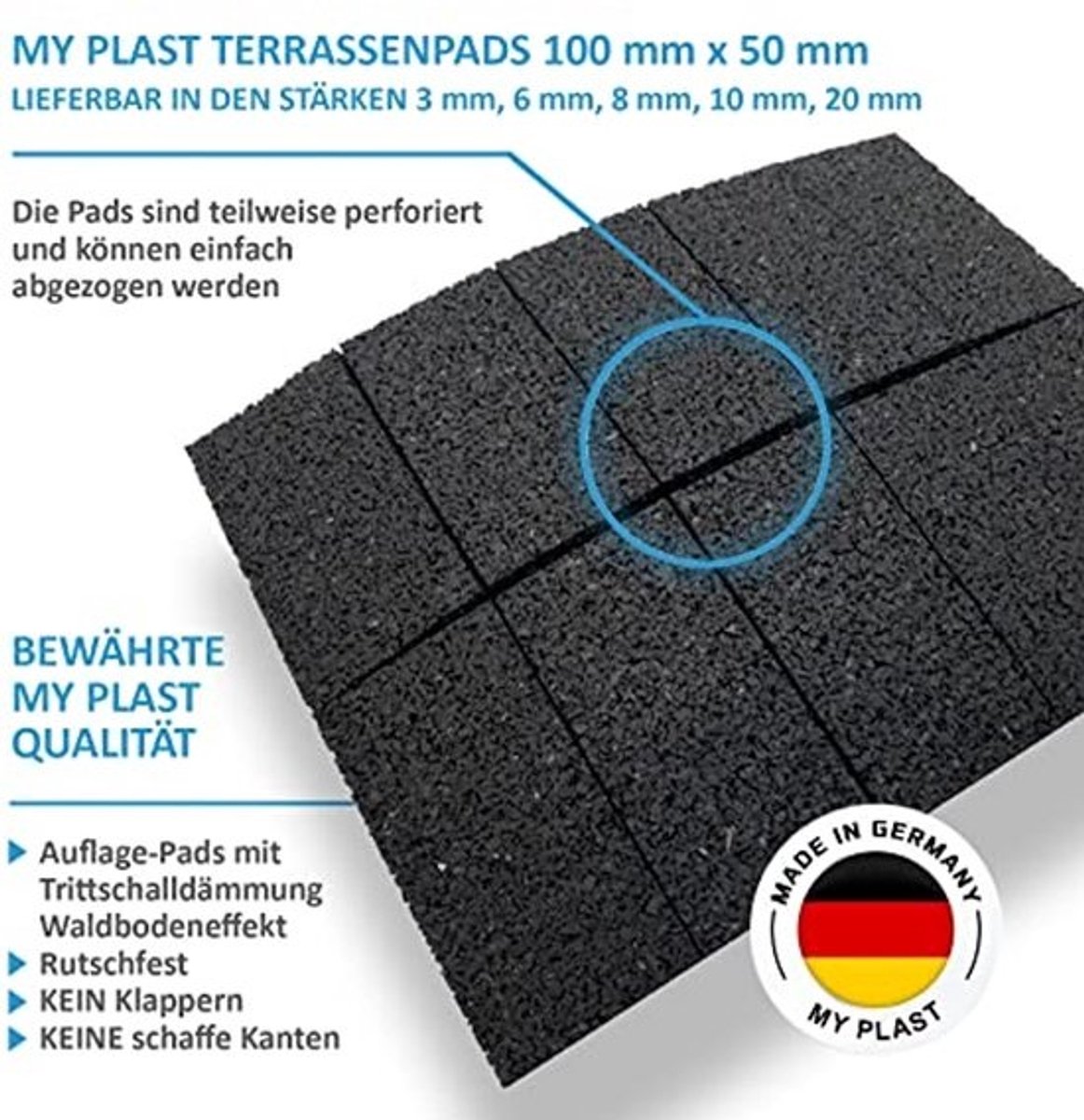 Rubberen Terraspads voor Tuin en Patio - Antislip, Waterdicht, Weerbestendig - 100 x 50 mm - 50 Stuks